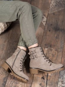 Komfortní dámské  kotníčkové boty hnědé na širokém podpatku