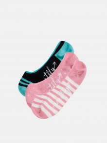 Sada tří párů dámských nízkých ponožek v růžové a černé barvě Meatfly