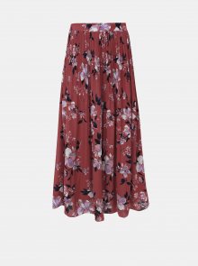 Cihlová květovaná plisovaná maxi sukně VERO MODA Reeda