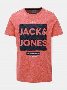 Červené žíhané slim fit tričko s potiskem Jack & Jones CORE Foni