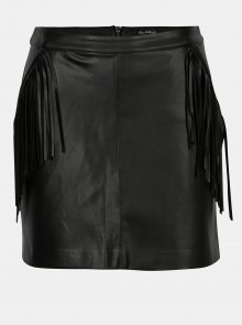 Černá koženková mini sukně s třásněmi Miss Selfridge   