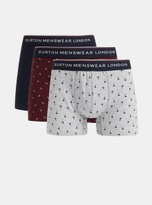 Sada tří vzorovaných boxerek v modré, šedé a vínové barvě Burton Menswear London Hipster Tropics