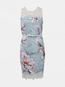 Mentolové květované šaty s páskem Dorothy Perkins