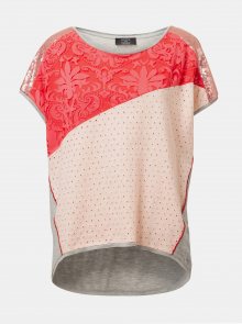 Šedo-růžové vzorované tričko s flitry Desigual Potomac