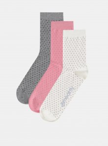 Sada tří párů dámských ponožek v krémové, růžové a šedé barvě Meatfly