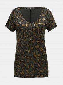 Khaki volné tričko s leopardím vzorem a motivem srdcí ONLY Sabel