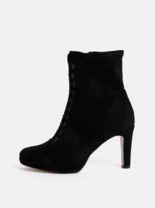 Černé kotníkové boty na podpatku v semišové úpravě Tamaris