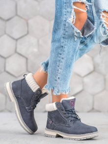 Komfortní dámské  kotníčkové boty modré na plochém podpatku