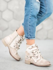 Exkluzívní hnědé dámské  kotníčkové boty na plochém podpatku