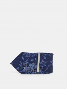 Tmavě modrá květovaná slim kravata se sponou Burton Menswear London