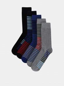 Sada pěti páru pruhovaných ponožek v šedé a modré barvě Burton Menswear London