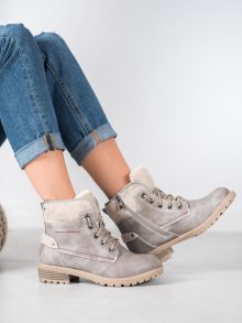Designové šedo-stříbrné  kotníčkové boty dámské na plochém podpatku