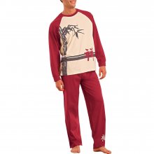 Blancheporte Pyžamo s dlouhými kalhotami, dlouhé rukávy režná/bordó 87/96 (M)