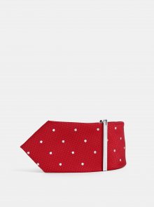 Červená vzorovaná slim kravata se sponou Burton Menswear London Clip