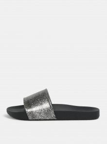 Pantofle v černé a stříbrné barvě se třpytivým efektem Zaxy Snap Glitter Slide