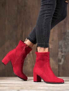 Klasické  kotníčkové boty červené dámské na širokém podpatku