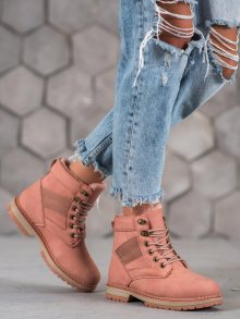 Výborné  kotníčkové boty růžové dámské bez podpatku