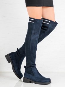 Trendy  kozačky dámské modré na plochém podpatku