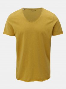 Žluté žíhané basic tričko s krátkým rukávem Selected Homme Merce	
