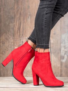 Luxusní dámské  kotníčkové boty červené na širokém podpatku