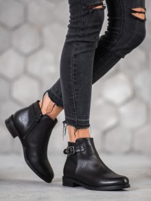 Exkluzívní černé  kotníčkové boty dámské na plochém podpatku