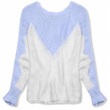 Světle modrý pulovr s netopýřími rukávy