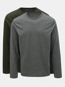 Sada dvou basic regular fit triček v šedé a tmavě zelené barvě Burton Menswear London