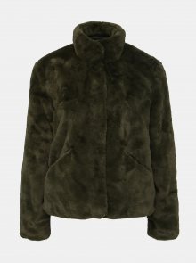 Tmavě zelený krátký kabát z umělé kožešiny ONLY Vida