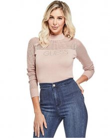 Guess Dámský svetr Factory Women`s Pamelyn Netted Logo Sweater Pink S