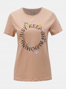 Růžové tričko s výšivkou a potiskem ONLY Kita