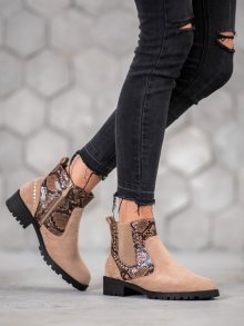Módní dámské hnědé  kotníčkové boty na plochém podpatku