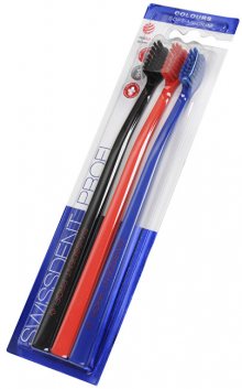 Swissdent Zubní kartáček Colours Soft-Medium 2 + 1 ZDARMA (černá + červená + modrá)