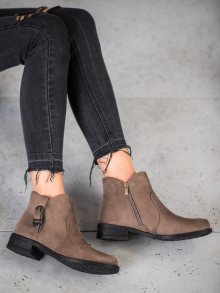 Exkluzívní  kotníčkové boty hnědé dámské na plochém podpatku