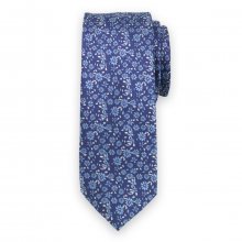 Úzká kravata tmavě modré barvy s květinovým vzorem 11134