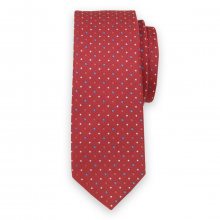 Úzká kravata červené barvy s barevným vzorem 11130