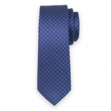 Úzká kravata modré barvy s tmavě modrým vzorem 11135