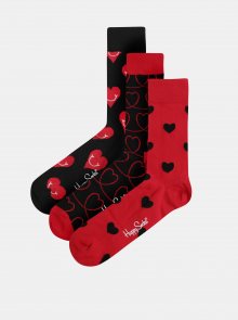 Sada tří párů červeno-černých ponožek Happy Socks I love you