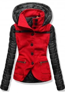 MODOVO Krátký dámský kabát s kapucí 2102 červený