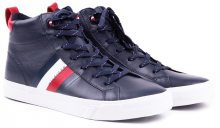 Tommy Hilfiger modré pánské kožené tenisky Flag Detail Leather Sneaker High Midnight - 40