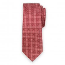 Úzká kravata červené barvy s puntíkovaným vzorem 11128