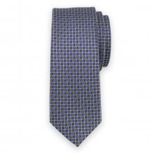 Úzká kravata tmavě modré barvy s puntíkovaným vzorem 11129