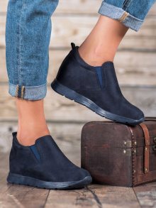 Pohodlné  kotníčkové boty dámské modré na plochém podpatku