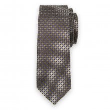 Úzká kravata hnědé barvy s puntíkovaným vzorem 11133
