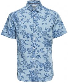 ONLY&SONS Pánská košile Tapor Ss Flower Aop Denim Shirt Dark Sapphire S