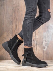 Moderní  kotníčkové boty černé dámské bez podpatku