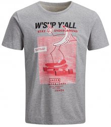 Jack&Jones Pánské triko Zine Tee Ss Crew Neck Light Grey Melange Slim S