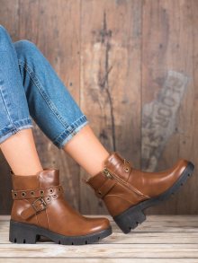 Trendy  kotníčkové boty dámské hnědé na širokém podpatku