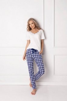 Aruelle Blumy Long Dámské pyžamo XL Bílo-tmavě modrá