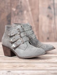 Módní  kotníčkové boty dámské šedo-stříbrné na širokém podpatku