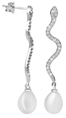 JwL Luxury Pearls Dlouhé stříbrné náušnice Had s perlou a zirkony JL0396